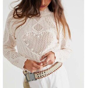 Free People Reina Cable Knit Sweater in Powder Puff XS NWT